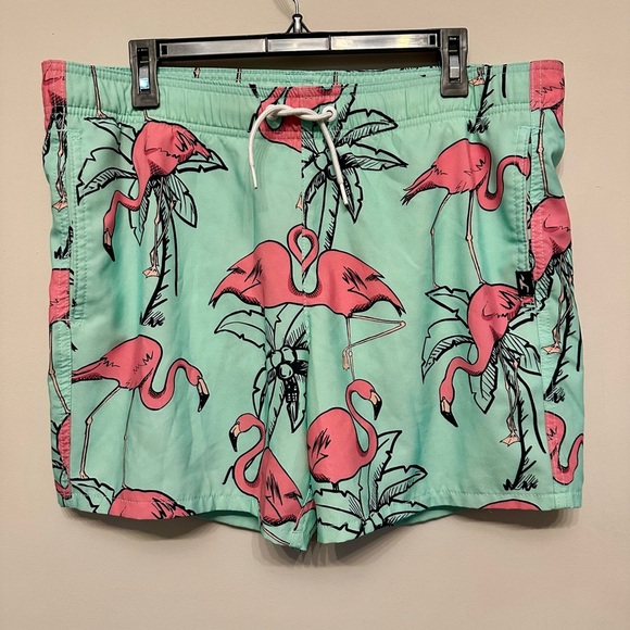 Hollister Light Blue and Pink Flamingo Men's Swim Shorts Medium - Picture 1 of 7